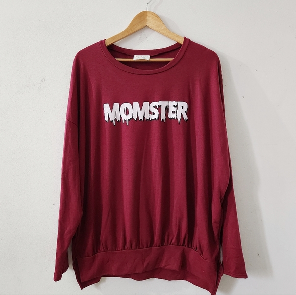 Women's Long Sleeves Graphic Sweater| Sizes Small Medium Large| Color Burgundy - Picture 1 of 9